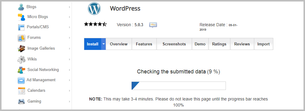 Installing WordPress using Softacolous