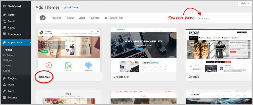 Searching for a WordPress theme