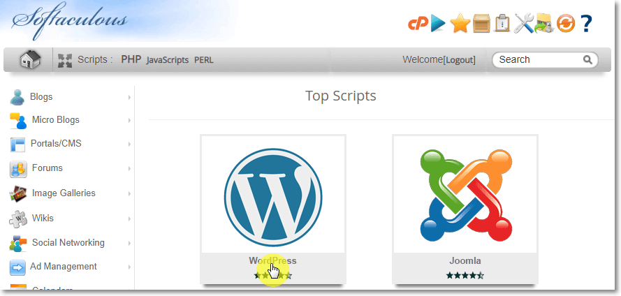 Select WordPress to Install