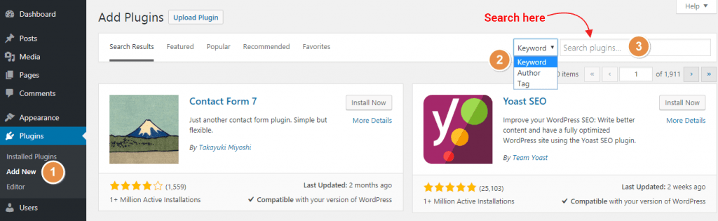 WordPress Add New Plugins Page