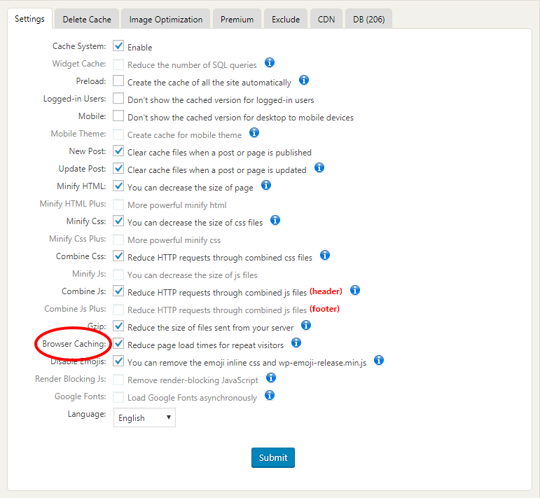WP Fastest Cache Settings