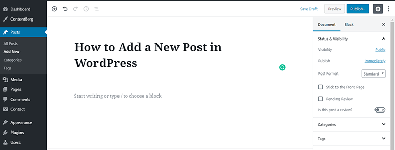 WP Block Editor Add Post Title