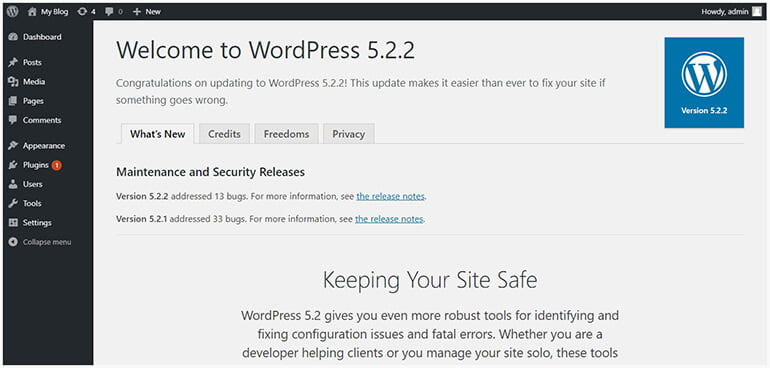WordPress Update Welcome