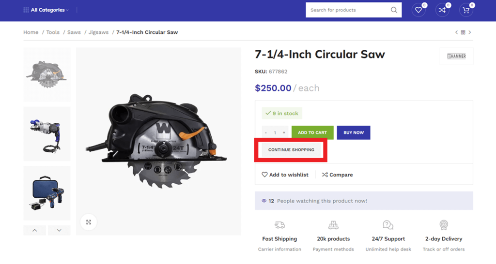 Show a “Continue Shopping” Button on WooCommerce Single Product Page